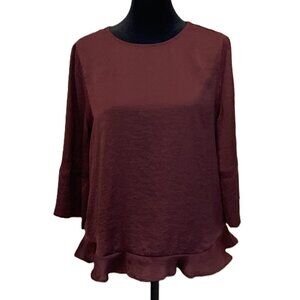 Apt 9  Ruffle Hem Blouse  3/4 Bell Sleeves Size Sm Decorative Stitching Normcore
